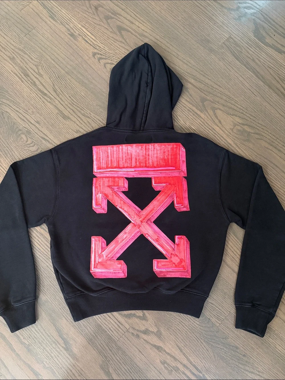 Off-White by Virgil Abloh Marker Over Black Crewneck Hoodie Sweatshirt